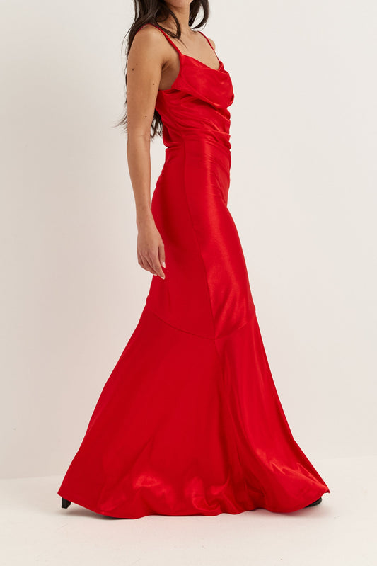 Cowl Neck Satin Slip Maxi Dress