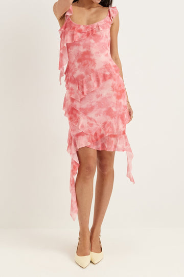 Tie-Dye Ruffle Cami Mini Dress