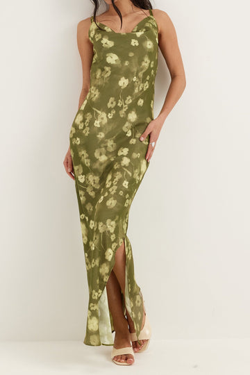 V-Neck Floral Cami Split Maxi Dress
