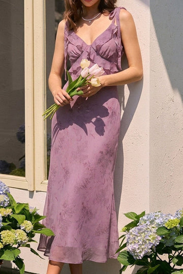 Floral Ruffle Tie Strap Midi Dress