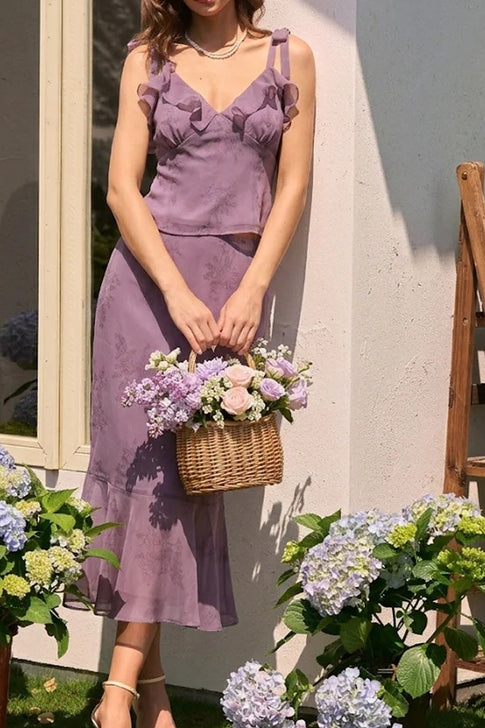 Floral Ruffle Tie Strap Midi Dress
