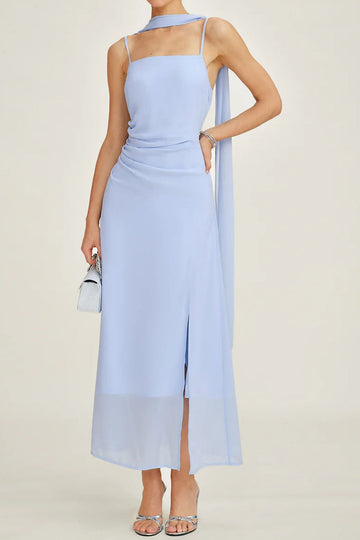 Cowl Neck Chiffon Strap Maxi Dress