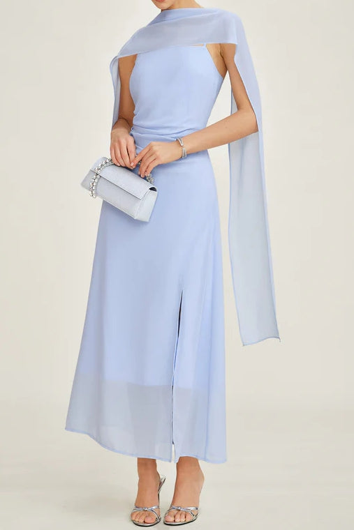 Cowl Neck Chiffon Strap Maxi Dress