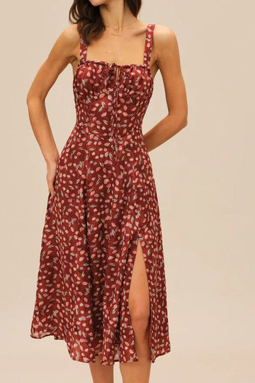 Floral Slip Tie Strap Midi Dress
