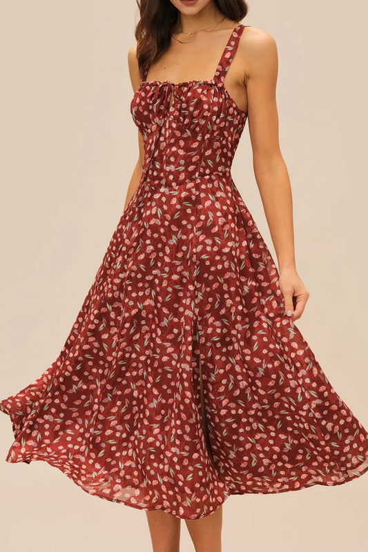 Floral Slip Tie Strap Midi Dress