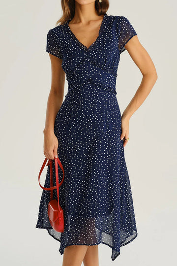 Polka Dot Cap Sleeve Midi Dress