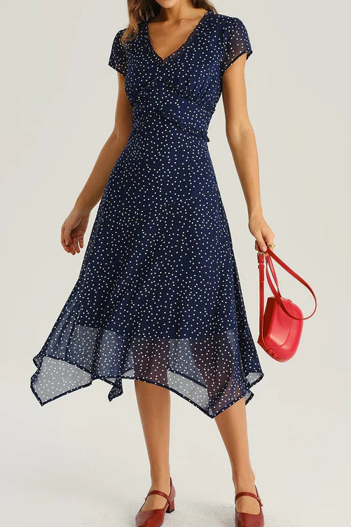 Polka Dot Cap Sleeve Midi Dress