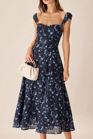 Floral Sweetheart Neck Midi Dress
