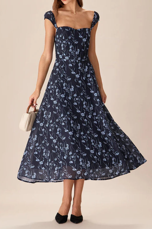 Floral Sweetheart Neck Midi Dress