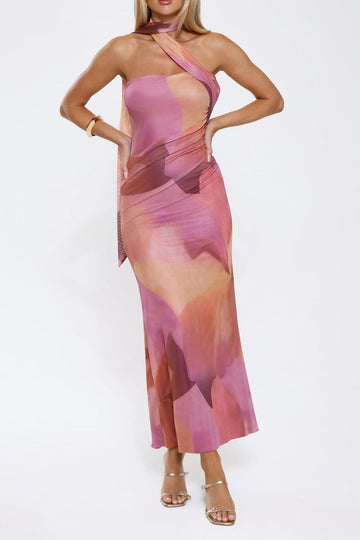 Pixie Drift Halter Mesh Maxi Dress
