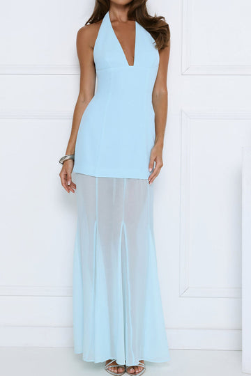 Halter V-Neck Sheer Maxi Dress