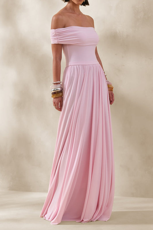 Bardot-Neck Draped Bodice Maxi Dress