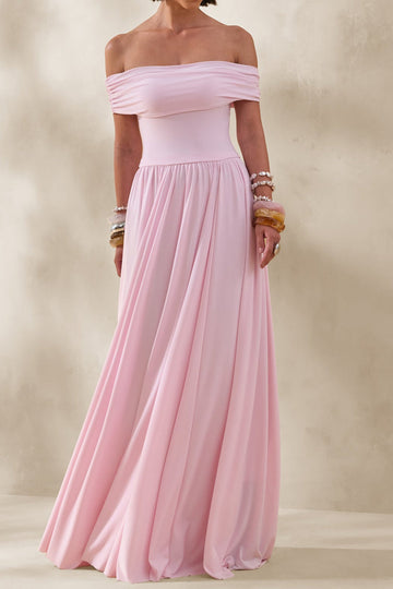 Bardot-Neck Draped Bodice Maxi Dress
