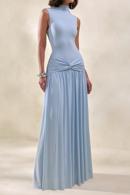 High-Neck Ruched Waist Maxi Dress