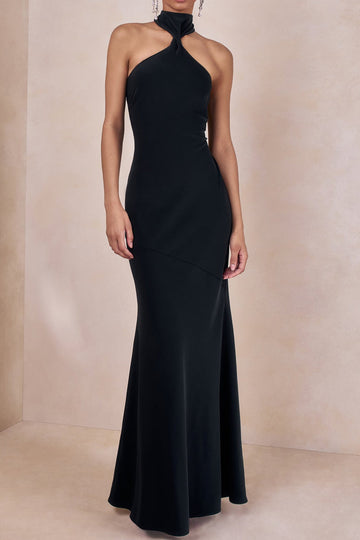 Satin Halter-Neck Scarf Maxi Dress