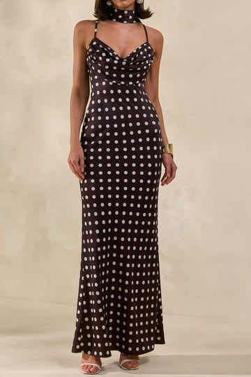 Polka-Dot Satin Cowl Maxi Dress