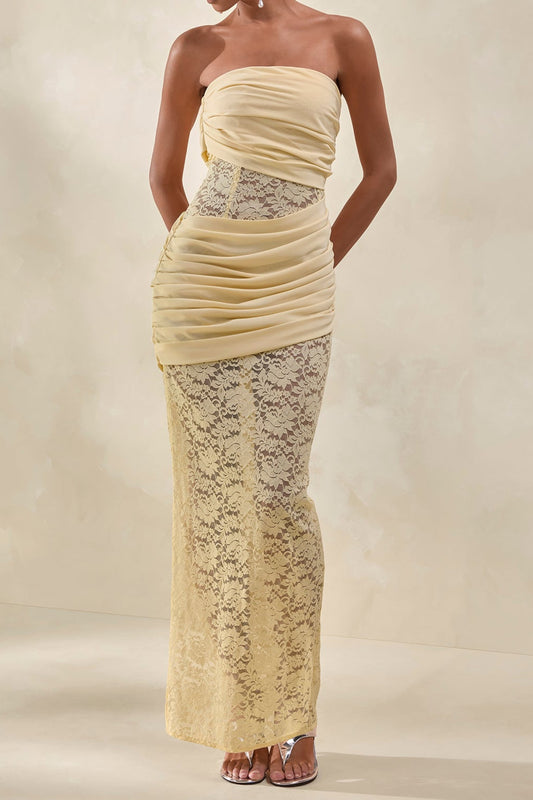 Lace Satin Bandeau Wrap Maxi Dress