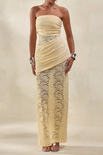 Lace Satin Bandeau Wrap Maxi Dress