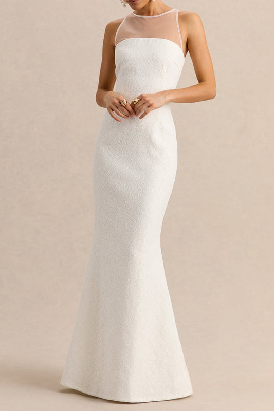 Lace Mesh-Panel Crew-Neck Maxi Dress