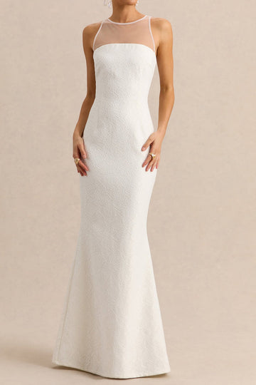Lace Mesh-Panel Crew-Neck Maxi Dress