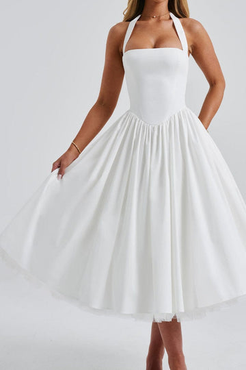 Halter Corset Full-Skirt Midi Dress