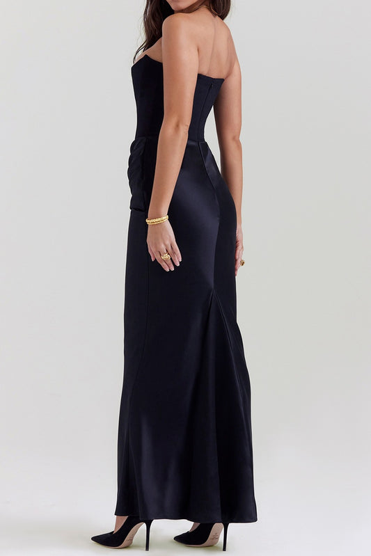 Strapless Corset Satin Fishtail Maxi Dress