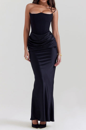 Strapless Corset Satin Fishtail Maxi Dress