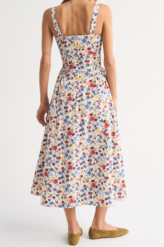 Floral Square-Neck Fit-Flare Midi Dress
