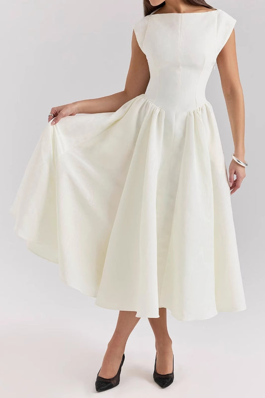 Backless Moire Satin Midi Dress