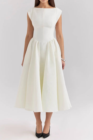 Backless Moire Satin Midi Dress