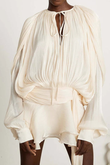 Chiffon Drape Balloon-Sleeve Mini Dress