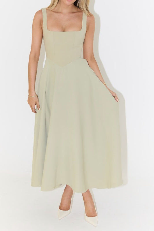 Square-Neck Tailored Midi Dress