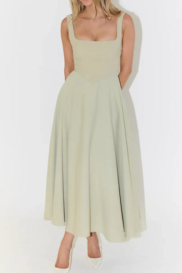 Square-Neck Tailored Midi Dress