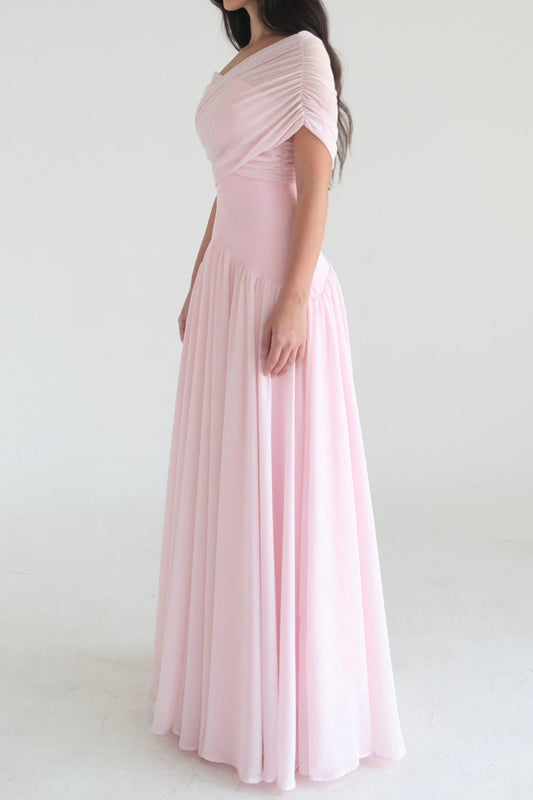 Off-Shoulder Ruched Asymmetric Maxi Dress