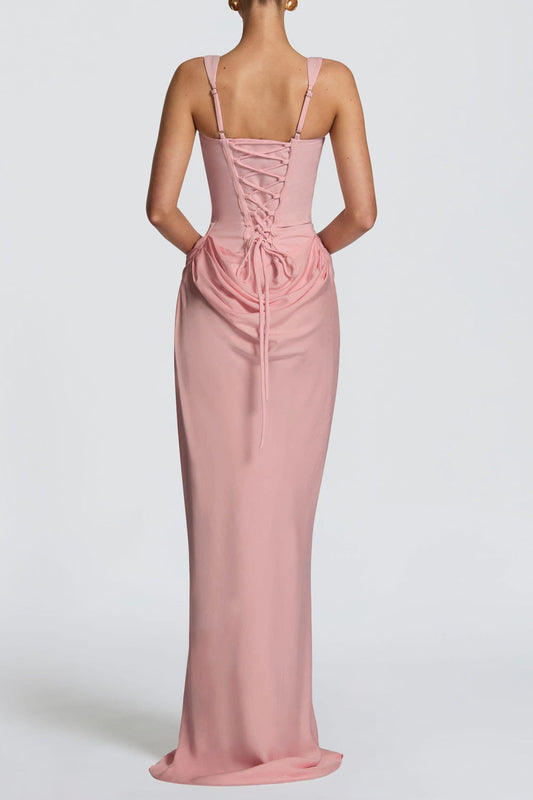 Satin Splicing Ruched Corset Maxi Dress