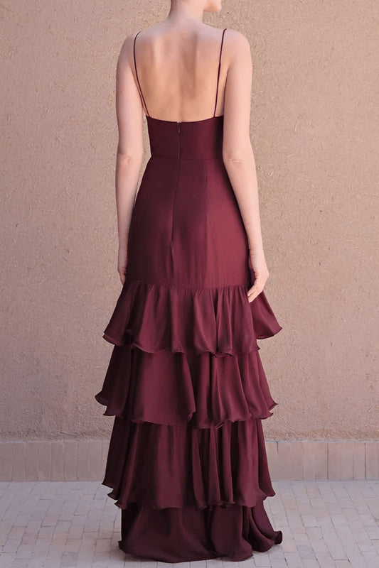 Tiered Ruffle V-Neck Maxi Dress