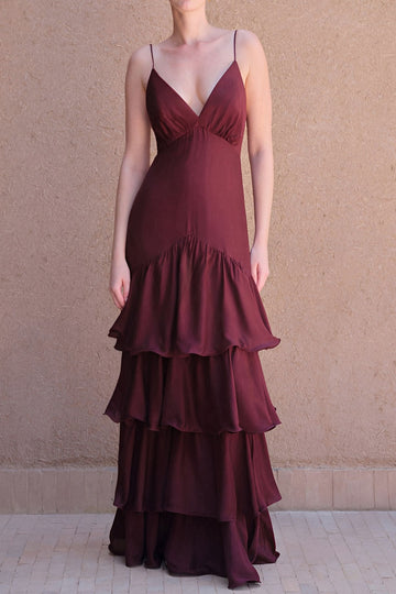 Tiered Ruffle V-Neck Maxi Dress