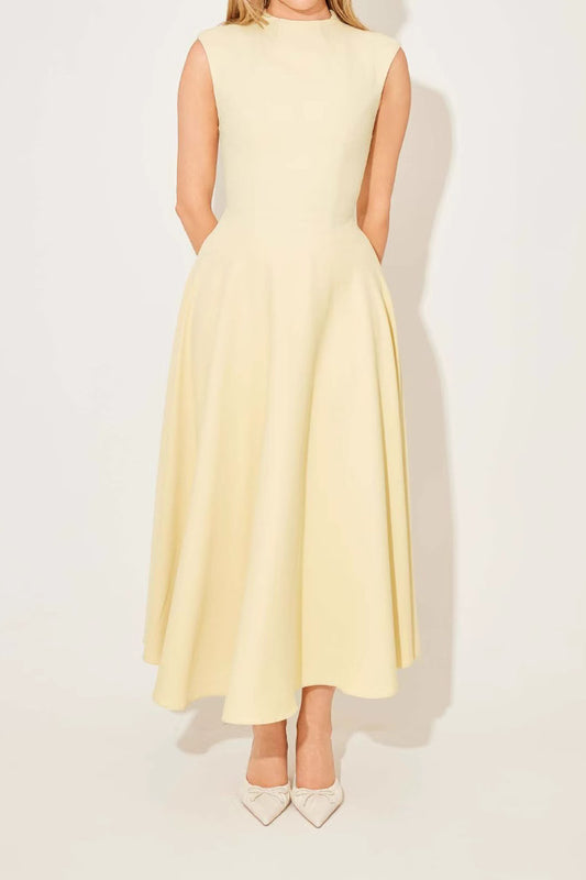 Sleeveless Mock Neck Fit Flare Midi Dress