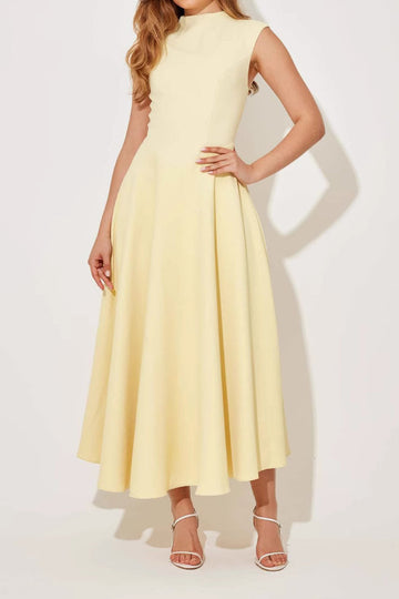 Sleeveless Mock Neck Fit Flare Midi Dress