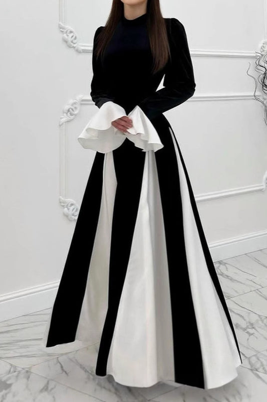 Long Sleeve Contrast Panel Maxi Dress