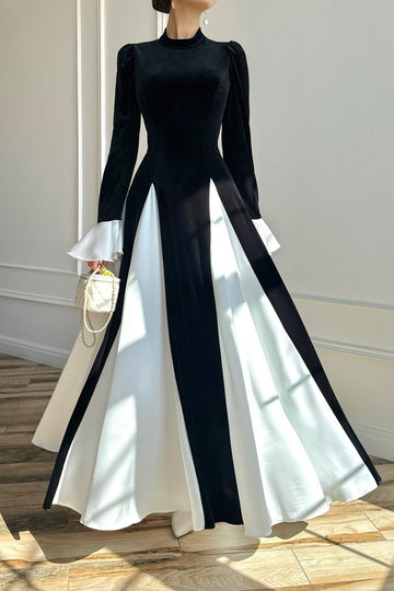 Long Sleeve Contrast Panel Maxi Dress