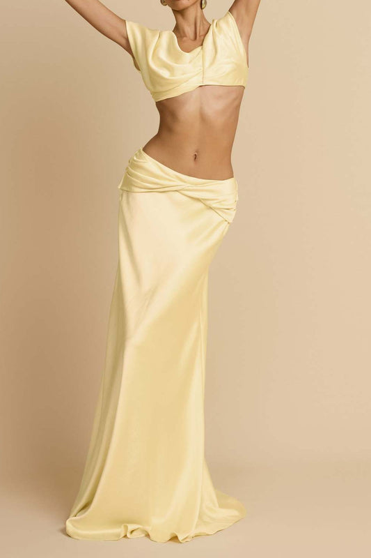 Draped Crop Top Maxi Skirt Set