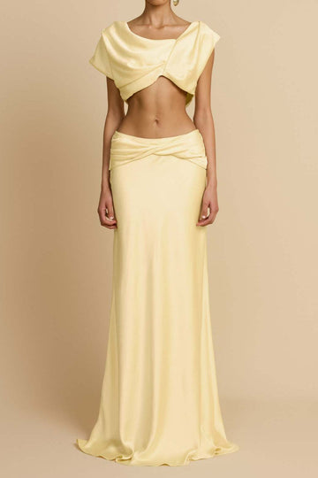 Draped Crop Top Maxi Skirt Set