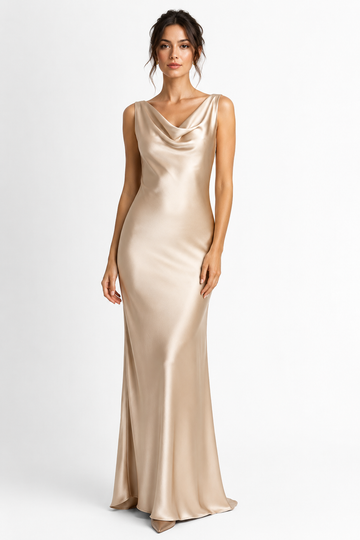 Satin Cowl Neck Bodycon Maxi Dress