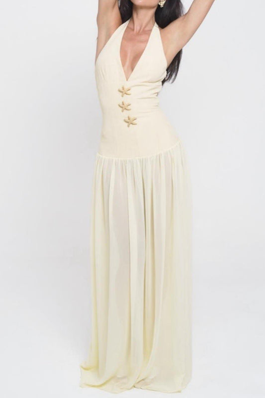 Halter V Neck Cutout Maxi Dress