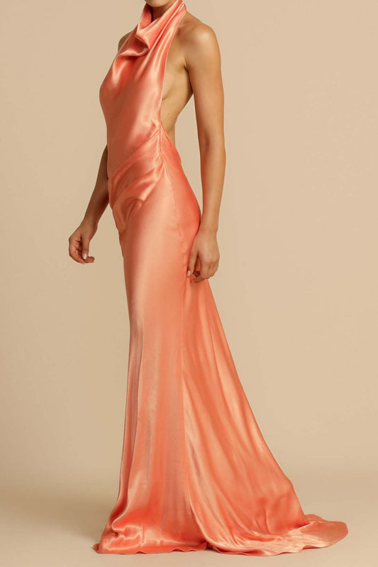 Satin Halter Neck Mermaid Maxi Dress