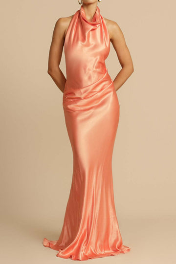 Satin Halter Neck Mermaid Maxi Dress