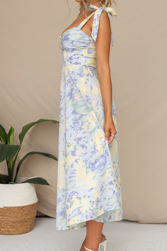 Floral Tie Shoulder A Line Midi Dress