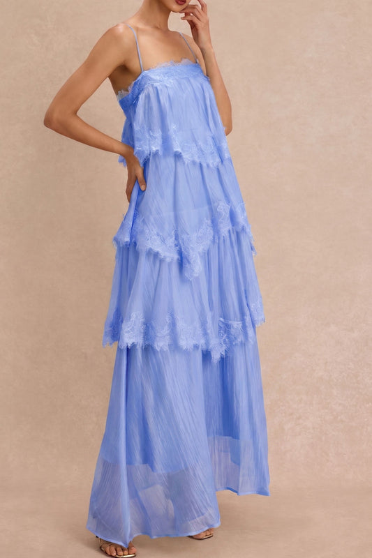 Lace Tiered Strapless Maxi Dress
