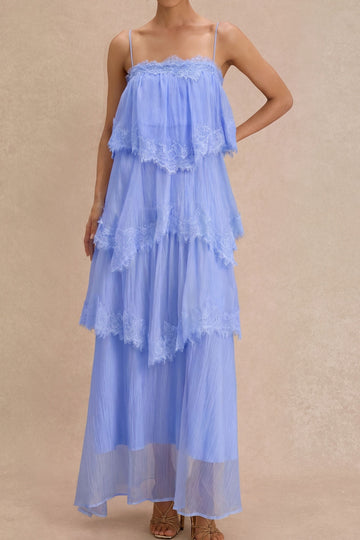 Lace Tiered Strapless Maxi Dress